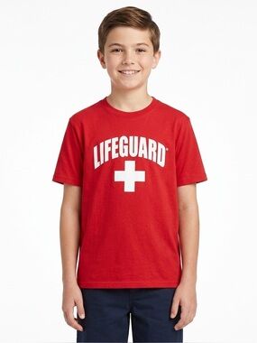 Red Lifeguard + Short Sleeve T-Shirt Unisex Youth Boy Girl XL